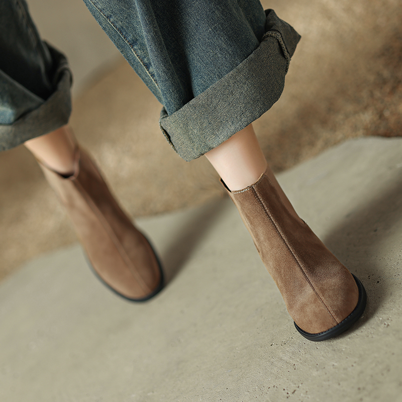 2024 New Autumn Genuine Leather Women Round Toe Ankle Modern Ladies Shoes Western Boots 4f82