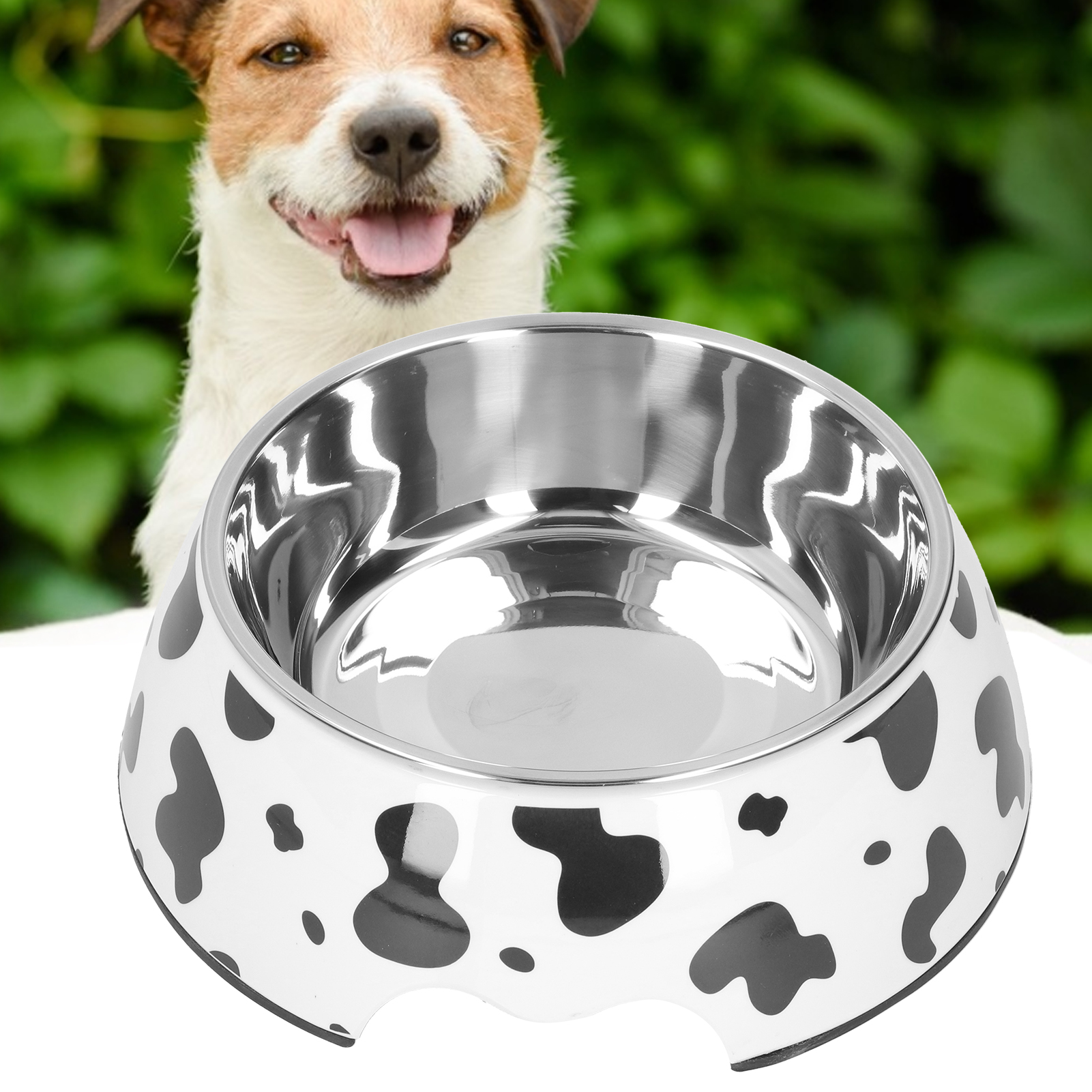 Dog Food And Water Bowl Anti‑Slip Base Stainless Steel Pet Bowl With Cute Cow TextureM Cow Texture