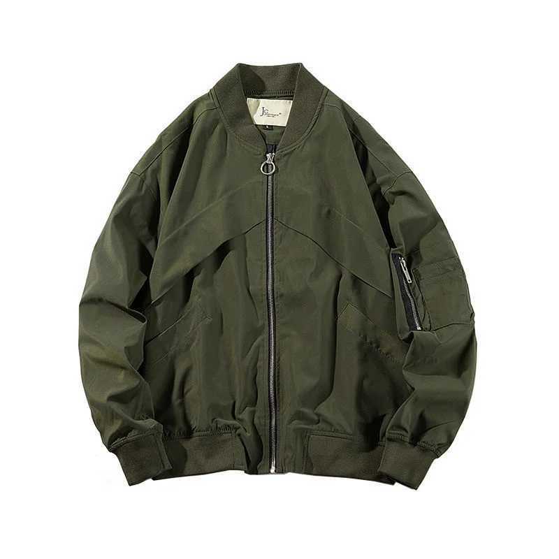 Maden casual mens green military flight bomber tank jacket solid retro jacket single cycle jacket collar mens clothing W240914