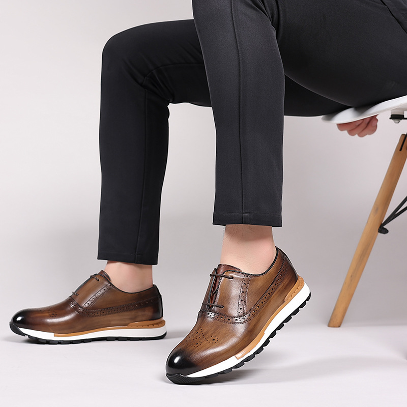 High Grade Men Genuine Leather Casual Dialy Sneakers British Design Cow Leather Men Comfortable Brogues Leisure Shoes Men