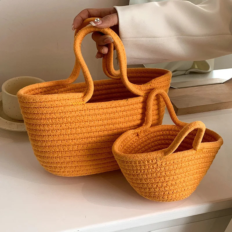 Fashion womens underwear bag shoulder retro handbag large capacity woven vegetable basket travel vacation beach 240913