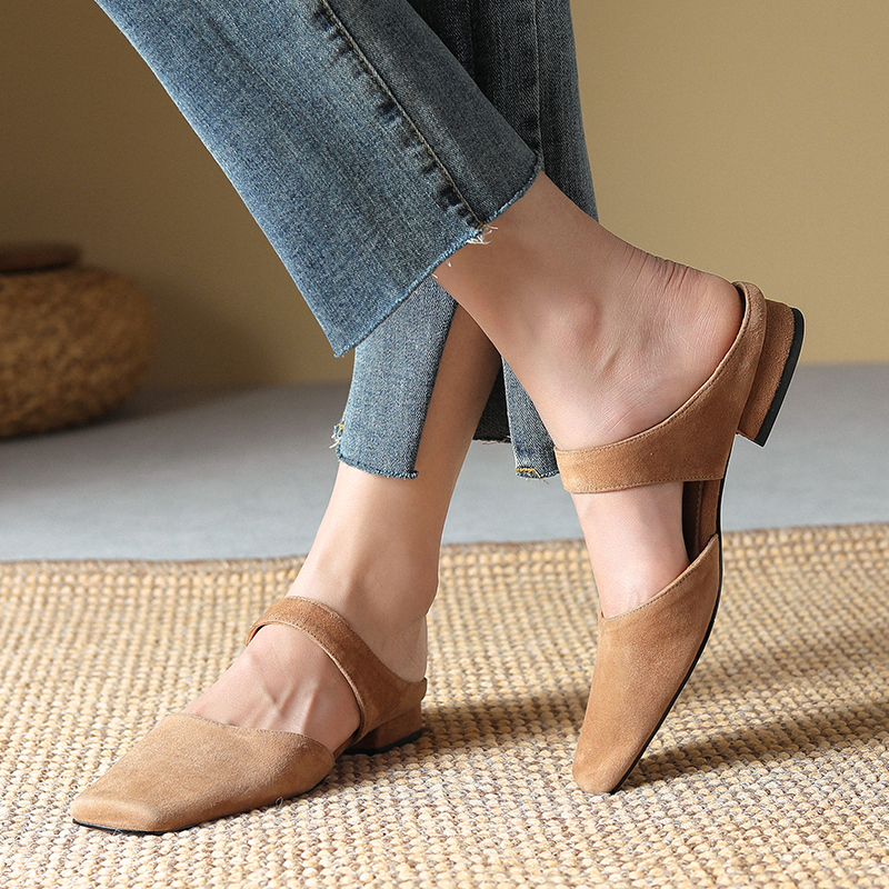 2024 New Summer Sheepskin Shoes for Simple Bow Women Low Heels Square Toe Slippers Mules Handmade c0d8 840