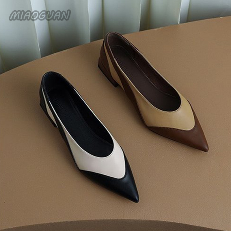 2023 Arrival New Spring New Autumn Women Pumps Soild Low Heels Pu Leather Sandals Shallow Pointed Toe Designer Dress Party Mujer 8a28 d581