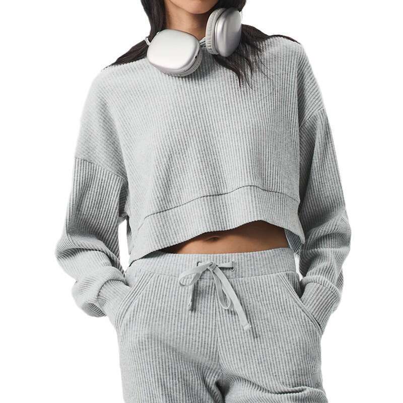 Autumn winter corduroy sports and leisure set, pullover hooded, loose fit fiess running hoodie, long sleeved for women
