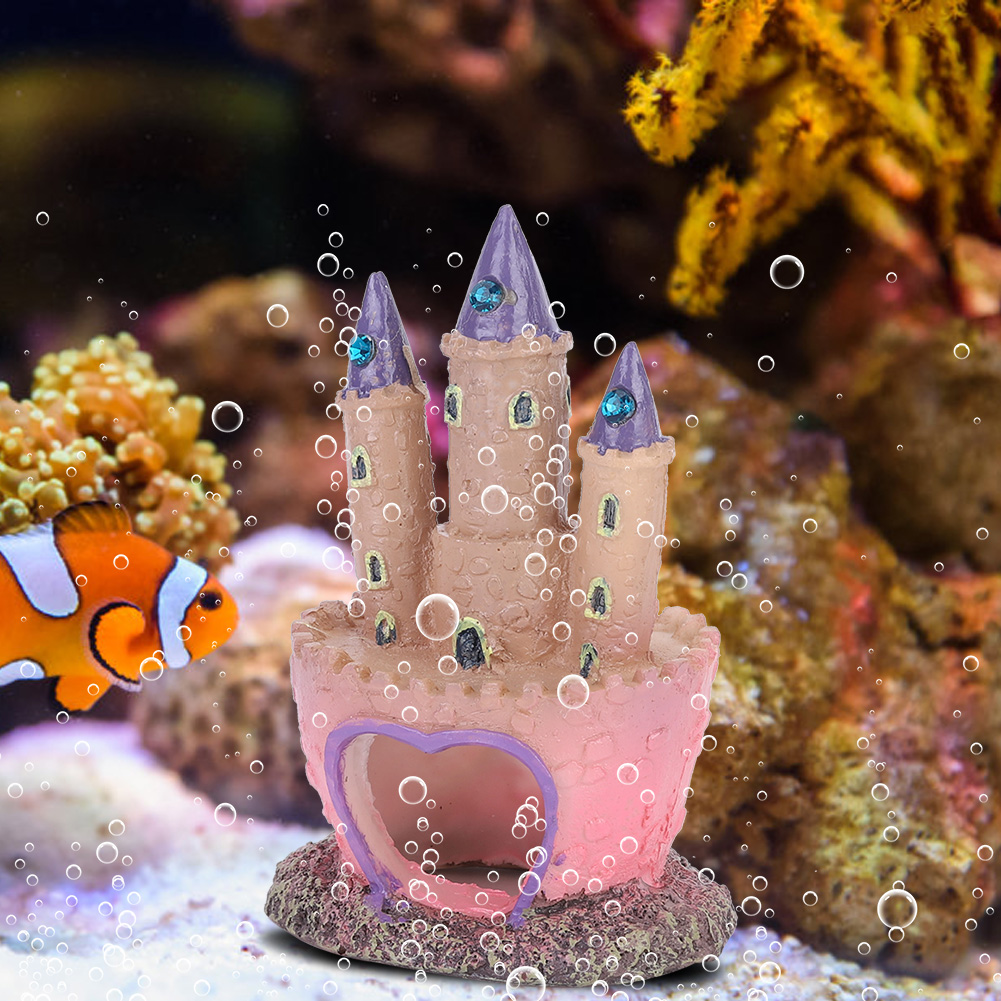 Resin Cartoon Castle Shape Ornaments, Landscape Decoration for Aquarium, Fish, Reptiles, Tank