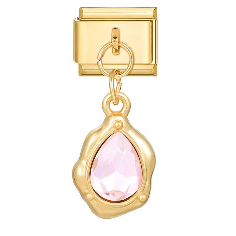 New Women's Gift Gold butterfly pink heart with CZ Pendant Italian Charms Links Bangle Beads Fit 9mm Stainless Steel Bracelet Making DIY For Wome