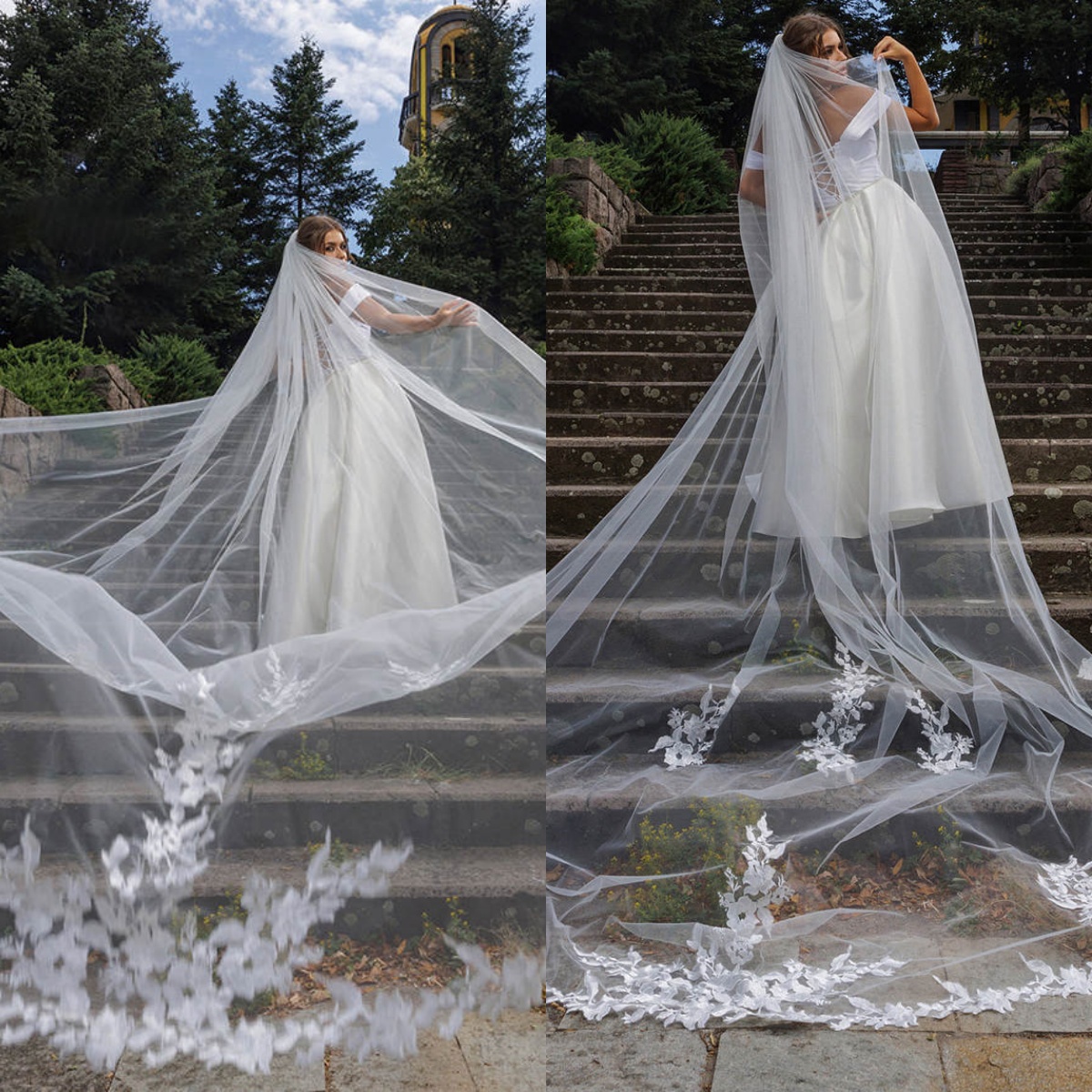 Glamorous Wedding Veil Appliques One Layer Long Cathedral Length Bridal Veils Applique Edge Wedding Accessories Custom Made