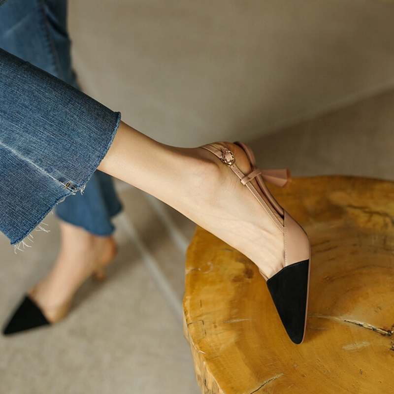 2022 Summer/Spring Women Shoes Pointed Toe Thin Heel Sandals Mixed Colors High Heels Elegant Sheep Suede Shoes Women Party Shoes