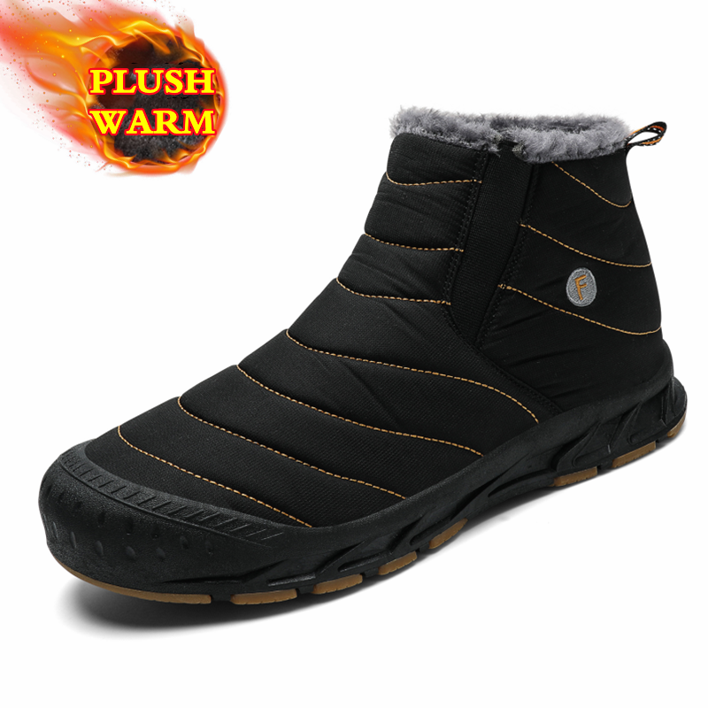 With New Fur 2024 Warm Snow Winter Boots Work Men Footwear Plush Ankle Shoes Size 36-46 5e30