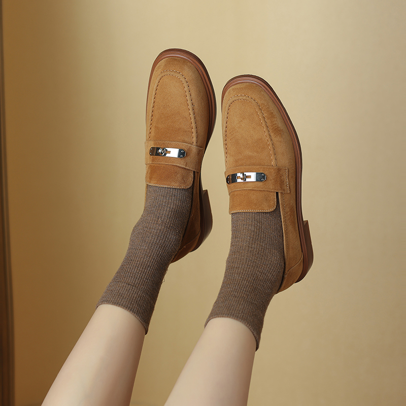2024 Spring Sheep Suede Women Shoes Round Toe Chunky Heel Women Pumps Shoes for Women Deep Mouth Loafers Low Heels Ladies Shoes