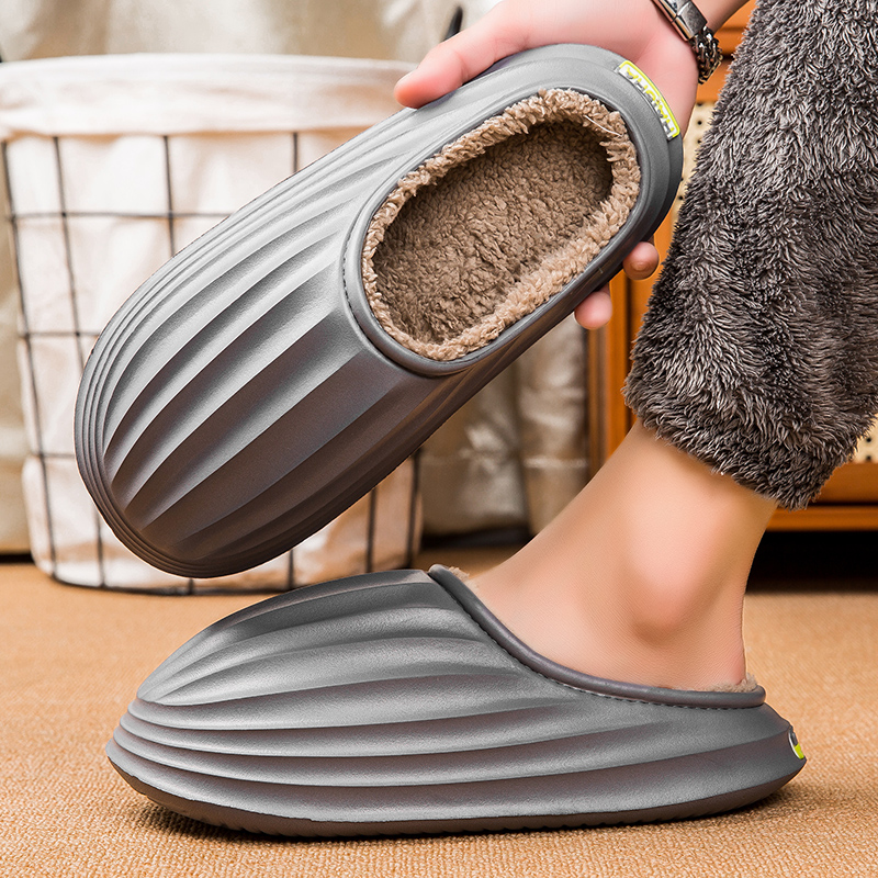 Fashion Winter Men Warm Slippers Cotton Slippers Outdoor Indoor Comfortable Non-Slip Casual Shoes Men's Bedroom Plush Slippers