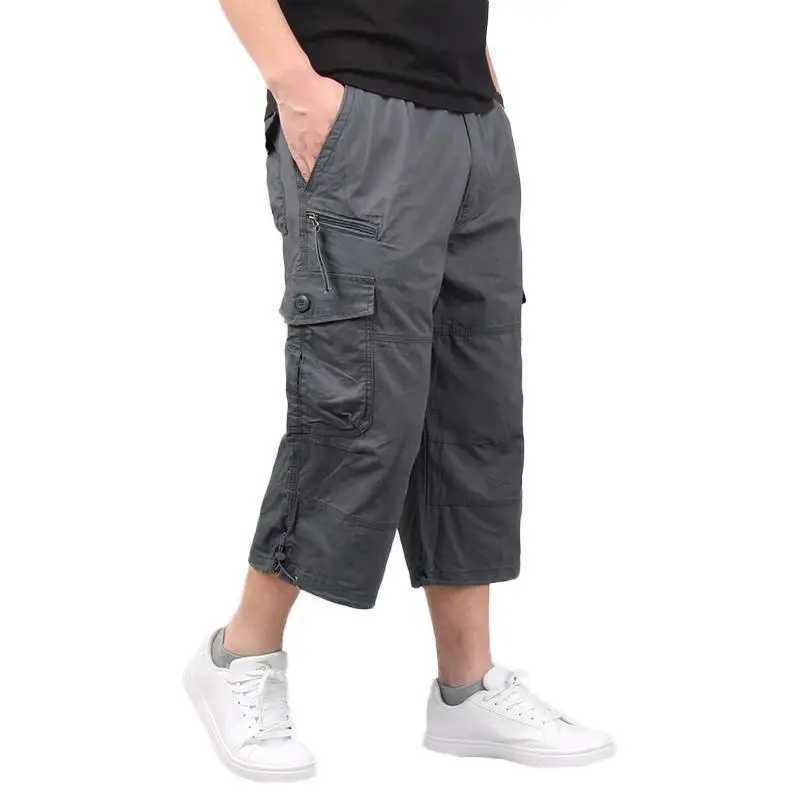 Mens Cargo Shorts Summer Loose Casual Pants Elastic Waist Large Size Outdoor Jogging Sweatpants Trend Multi Pockets Y240914