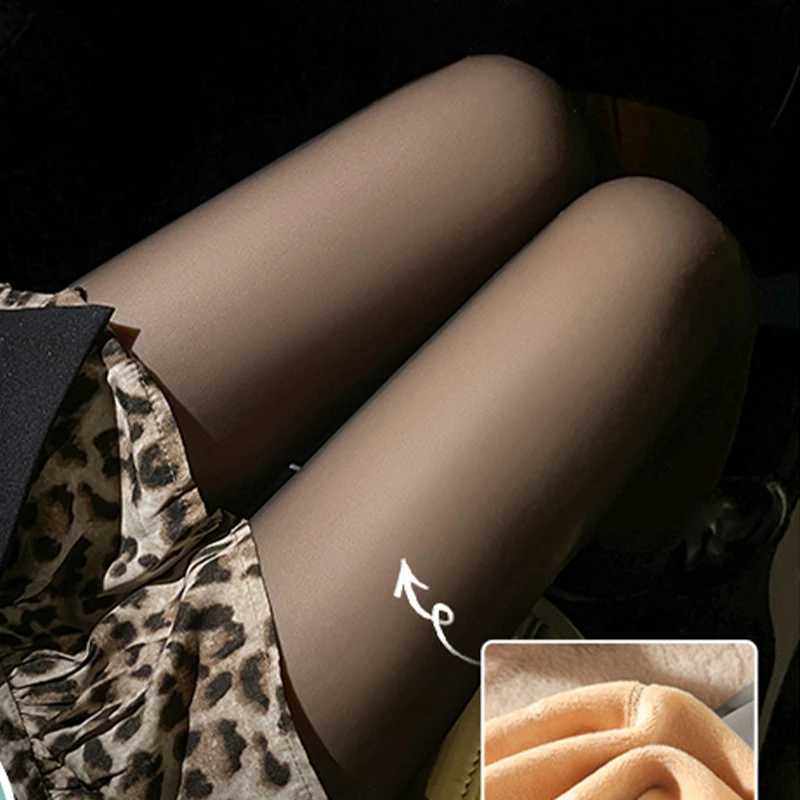 Fleece Thermal Leggings Sexy Translucent Legging Seamless Women High Waist Pantyhose Winter Warm Elasticity StockingsX240914