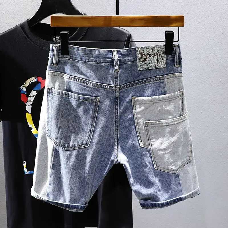 Luxury Mens Slim Fit Distressed Patches Classic Cowboy Pants with Multiple Pockets and Stretch Patchwork Washed Jeans ShortsX240914