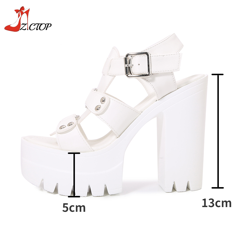 Summer New Chunky Heeled Sandals Women Buckle Strap Open Toe Platform Super High Heels Fashion Women's Shoes White Black