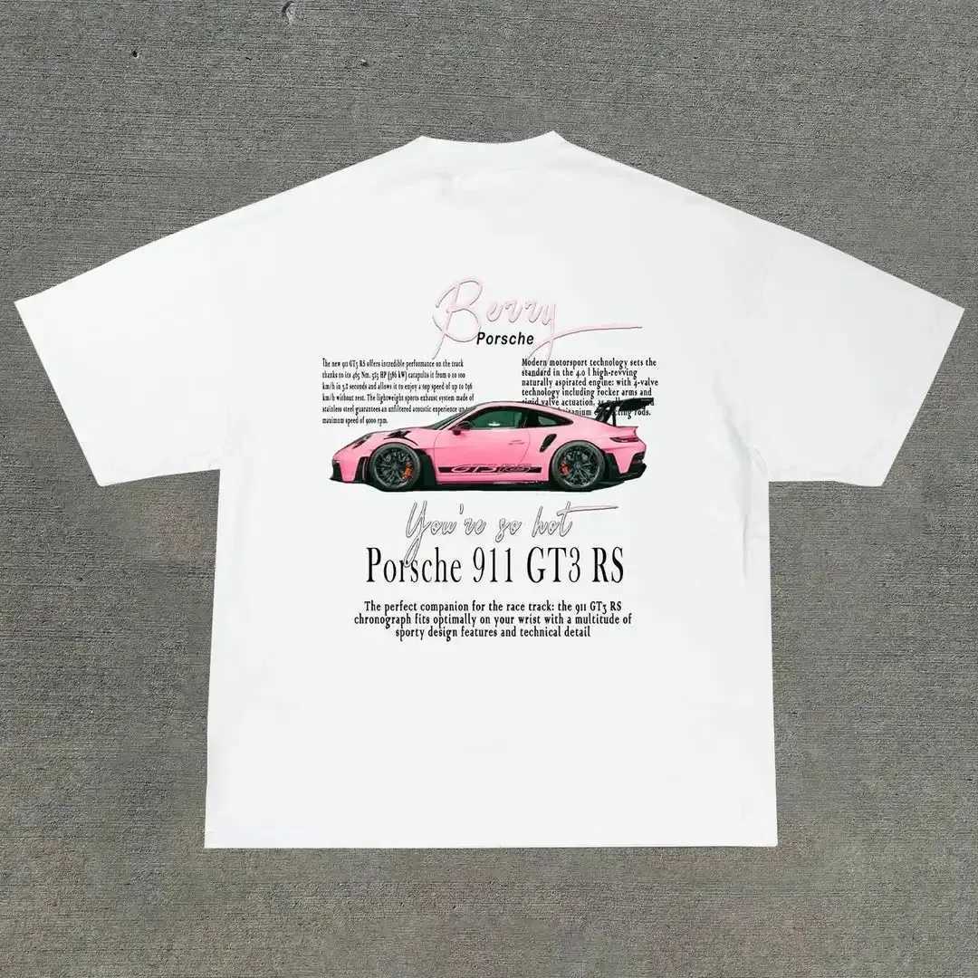 Cotton car logo printing design O-neck short sleeved T-shirt 2024 summer new fashion aesthetic popular y2k top CL240913