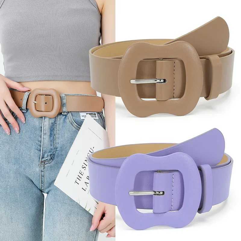 Fahison New 3.8cm X105cm PU Leather Ladies Belt Gourd Buckle Solid Color Decorative Jeans Dress Belt for Women White Black PinkX240914