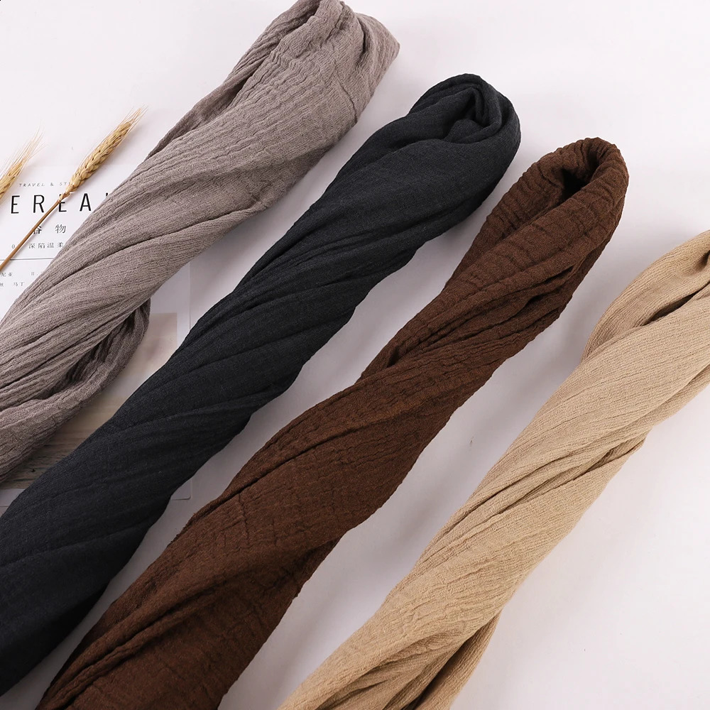Autumn Winter Women Warm Scarf Simple Solid Plain Linen Cotton Muslim Shawls Kerchief Wrap Head Hair Pashmina Stoles 240912