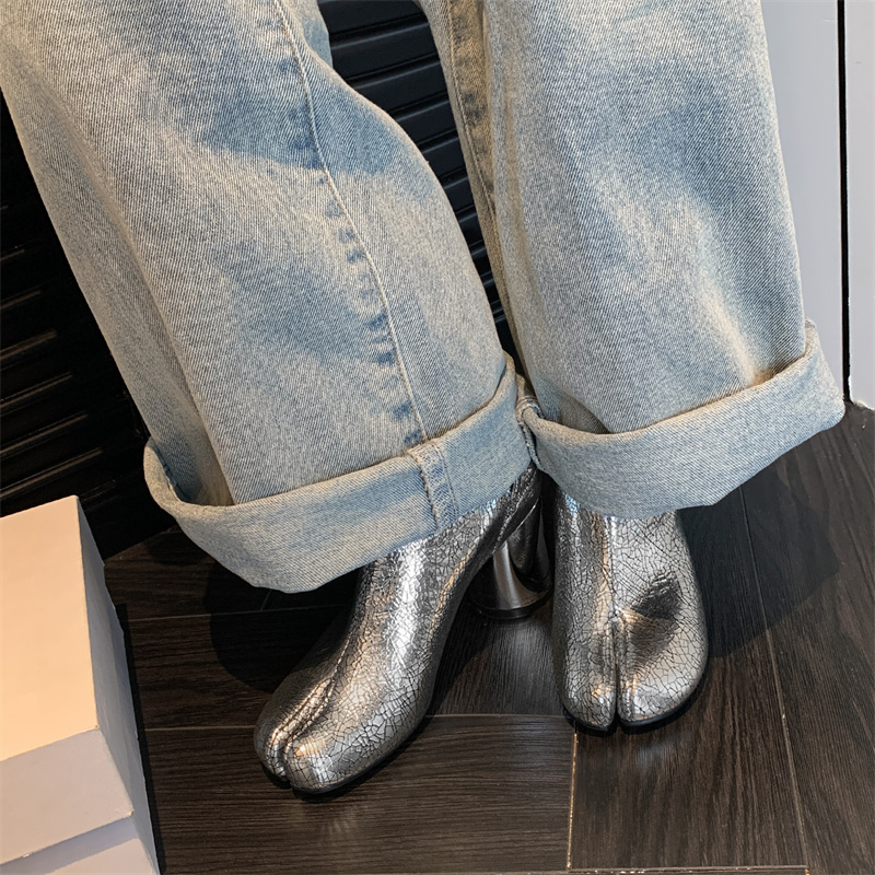 2024 Winter Split Toe Women Boots Autumn Short Boots Genuine Leather Women Shoes High Heels Ankle Boots for Women Real Leather