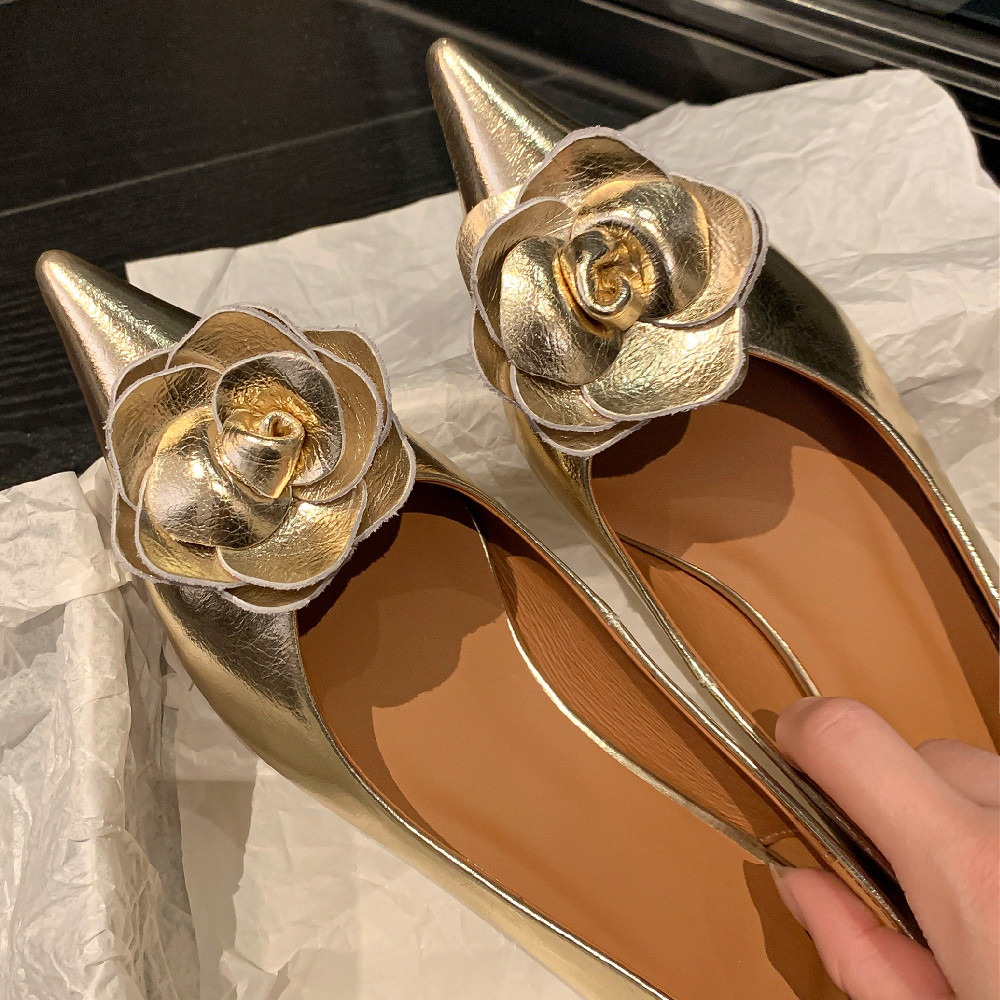 genuine Women's leather kitten pointed toe slip-on pumps elegant ladies low heel soft New comfortable daily dress shoes women 4d45