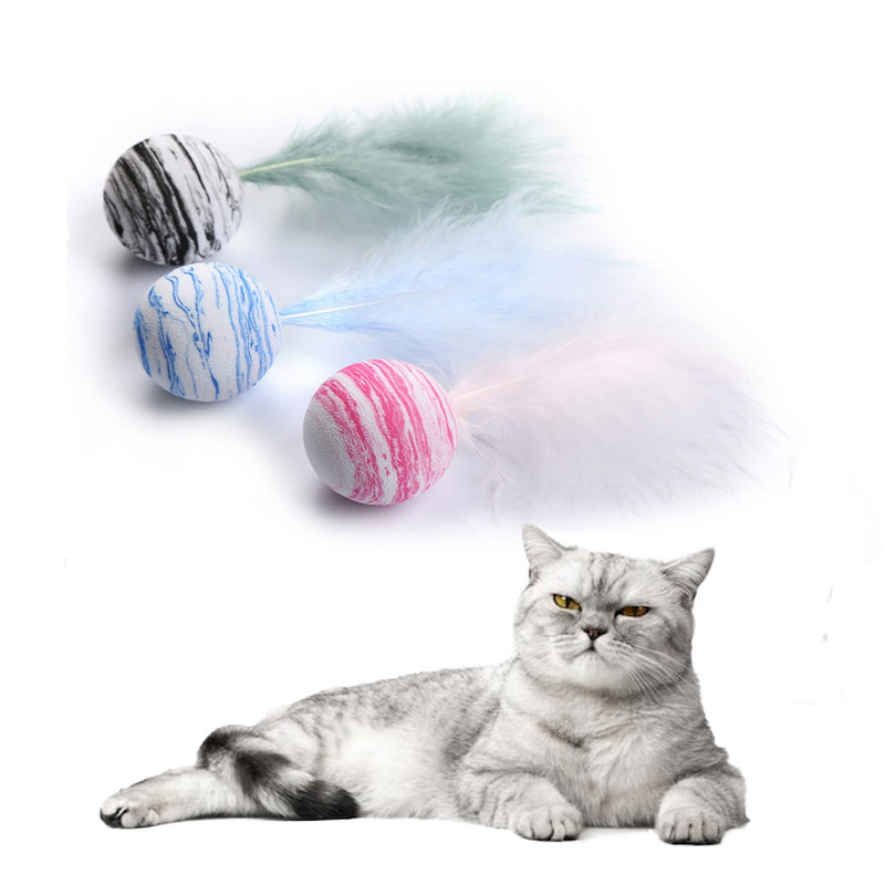 1pc Funny Cat Toy EVA Material Starry Sky Texture Colorful Feathers Ball Toy Kitten Puppy Interactive Chasing Toys Pet Supplies