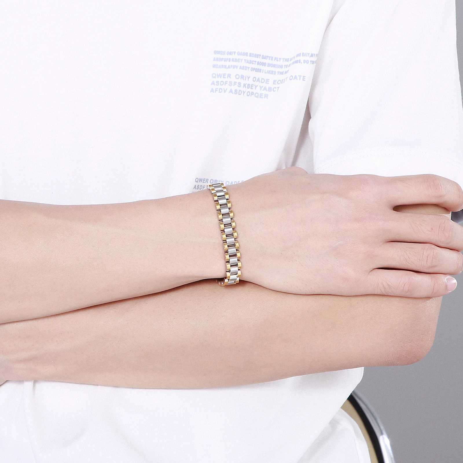 Charm Bracelets 10mm gold watch chain bracelet womens stainless steel retro charm exquisite jewelry wholesale mens accessories J240914