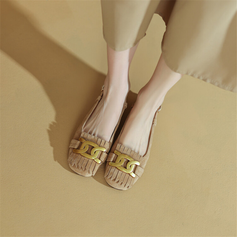 Low Summer Heel Fashion Metal Buckle New Sheep Suede Sandals Tassel Women Pumps Ladies Shoes Green 94a9