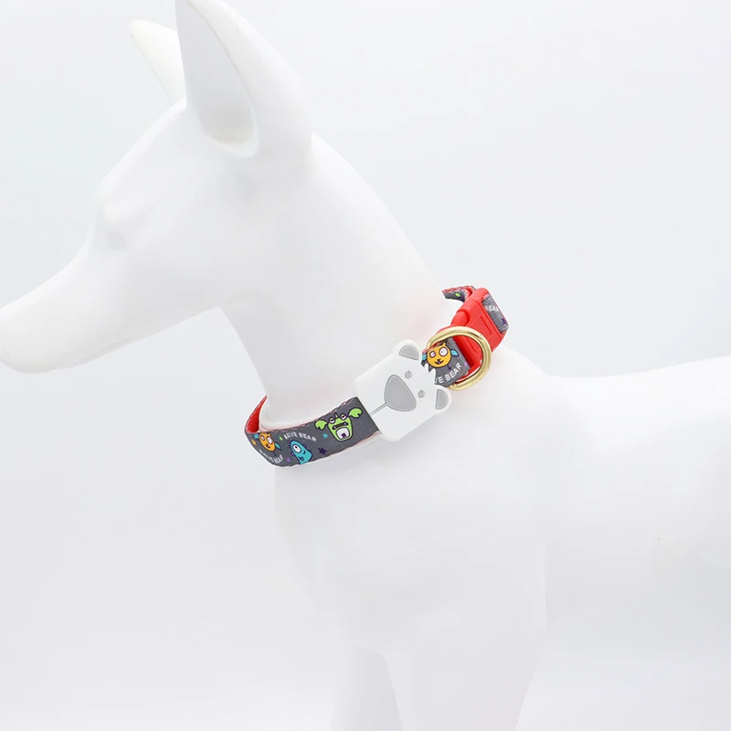 Dog Collar and Leash Combo Set,Cartoon Print Soft Nylon Webbing Polyester Material for Small Medium Dog Walking Running Training