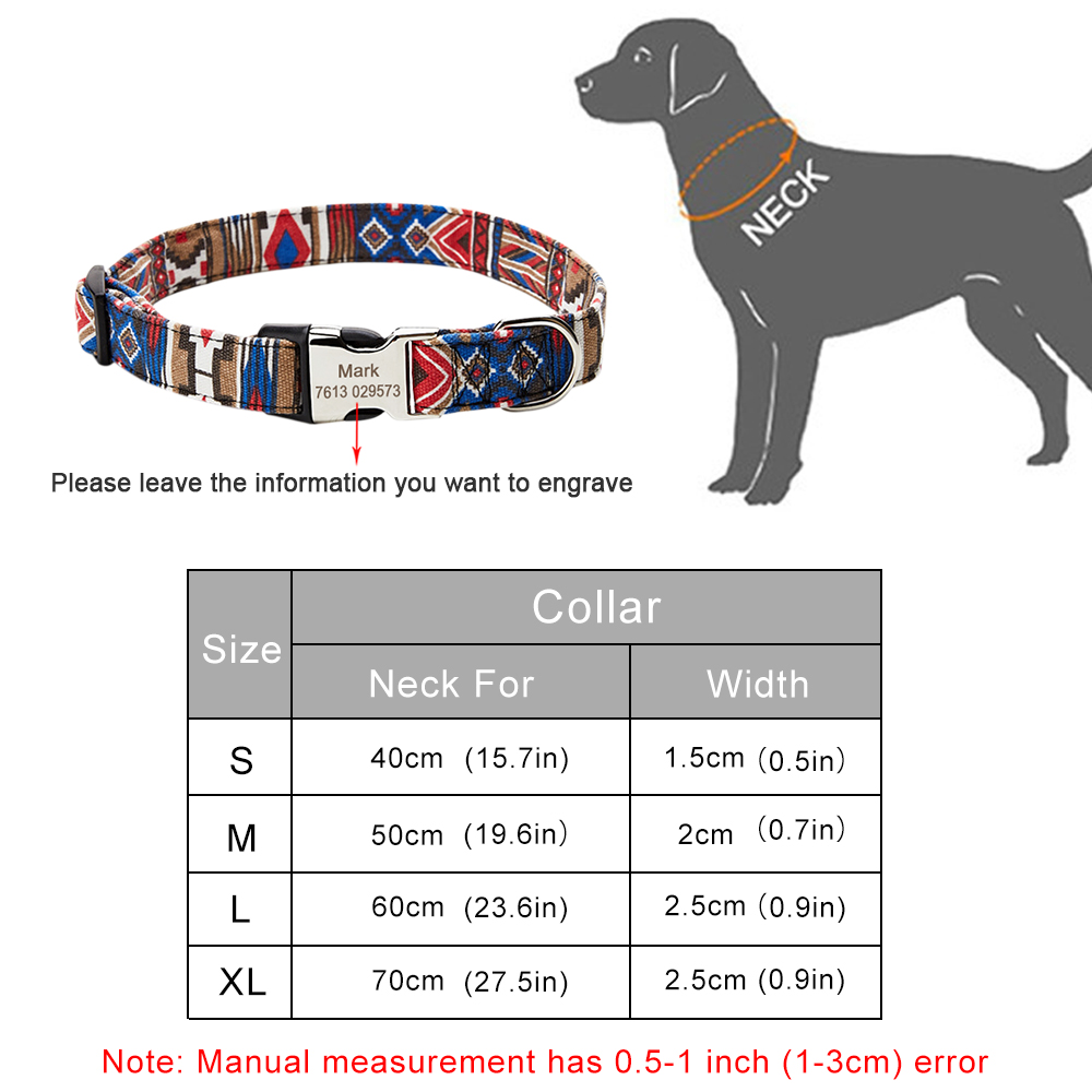 Adjustable Nylon Custom Name Free Nameplate Dog Collar Printed ID Tag Personalized Small Large Medium Pet Engraved Dogs Collars