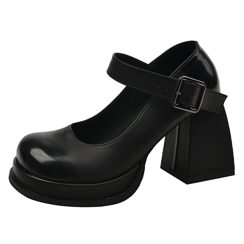 Chunky Heels Women Black PU Leather Shoes Ladies Office Dress Mary Jane Shoes Woman Pumps Designer Platform Uniform High Heels