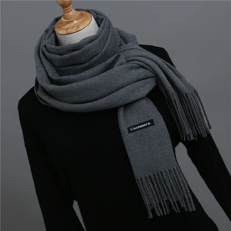 Solid color cashmere mens scarf winter Pashmina warm collar navy blue black gray business Bufanda shawl 241223