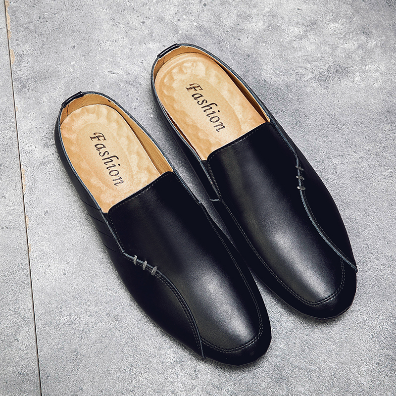 Man Summer Fashion Casual Shoes Male Breathable Backless Loafer Half Shoes Back Leather Muller Shoes Low Heel Shoes Half Slipper