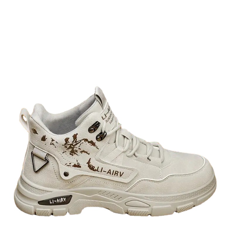 Mens High-top New Casual Male Boots Vintage PlatformAnkle Outdoor Lace-up Walking Loafers Leather Sneakers