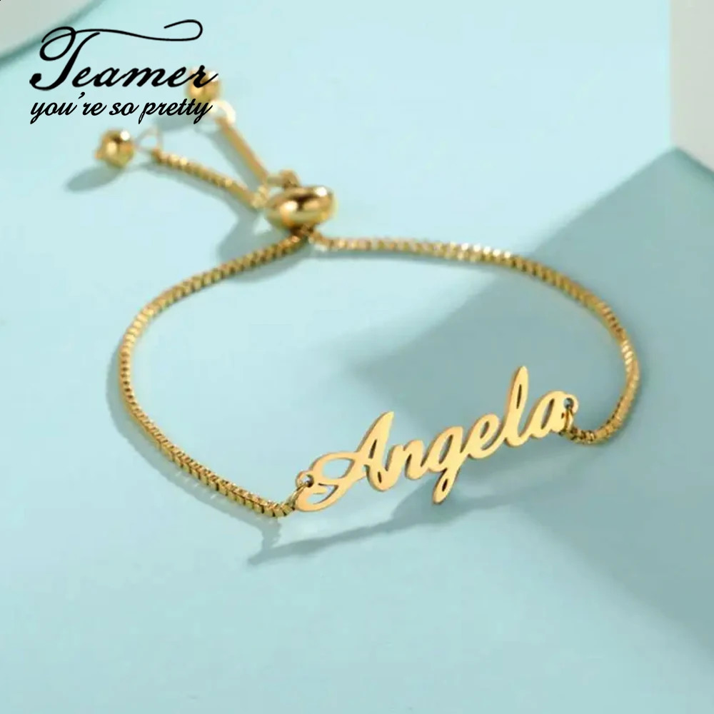 Teamer Custom Name Bracelets Women Kids Adjustable Personalized Stainless Steel Pendant Copper Chain Jewelry Graduation Gifts 240914