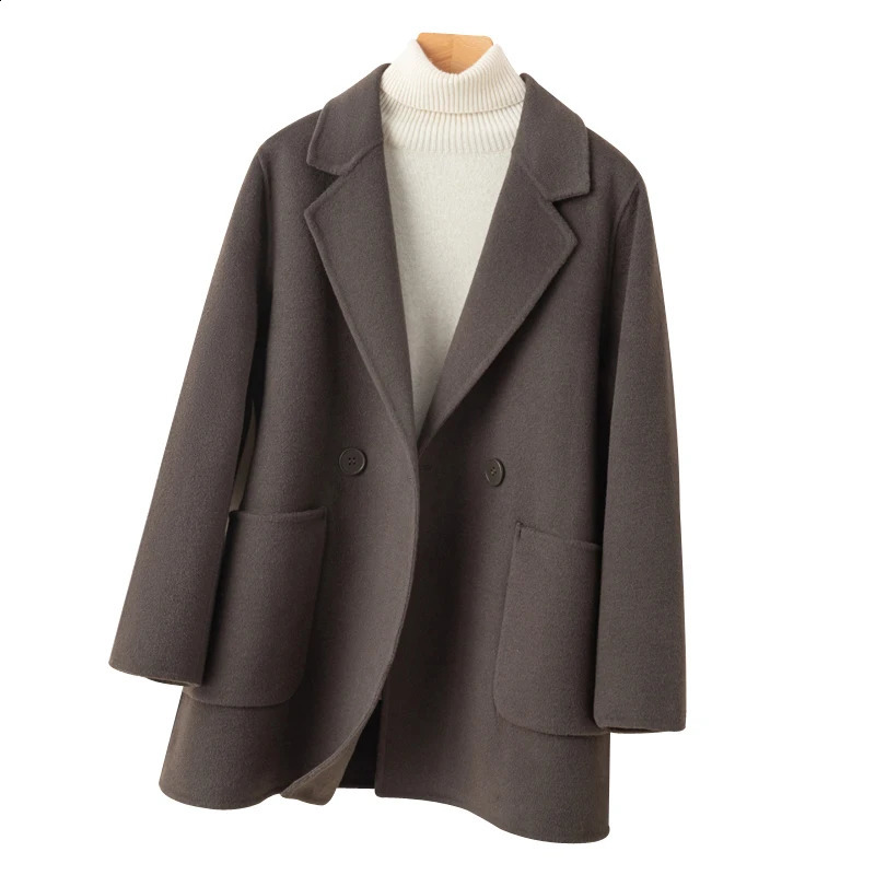 Kaixing Classic Casual Style Womens Coat 100% Pure Wool Reversible Loose Set Jacket Fashion Large Pocket 240912
