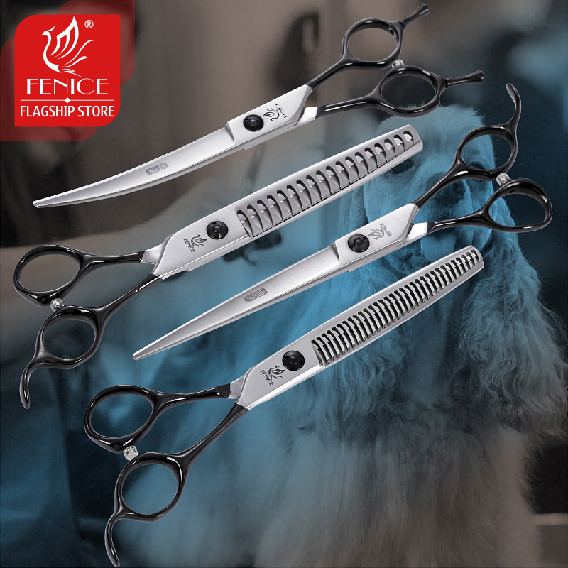 Fenice Professional 6.5/6.75/7/7.5 inch Pet Scissors Set Kits Straight&Thinning&Curved Dog Grooming Shears Kits Gooming Tool Set