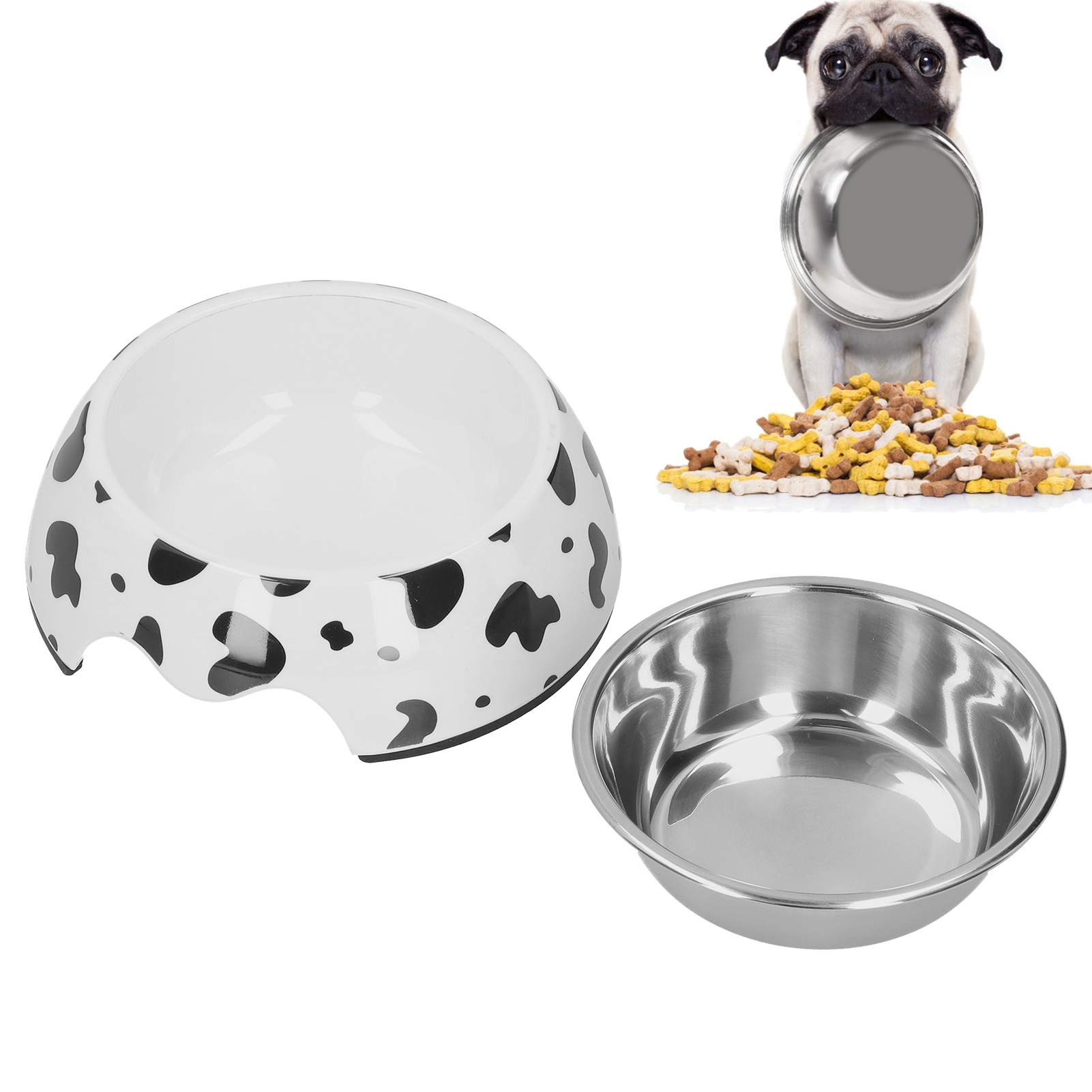 Dog Food And Water Bowl Anti‑Slip Base Stainless Steel Pet Bowl With Cute Cow TextureM Cow Texture
