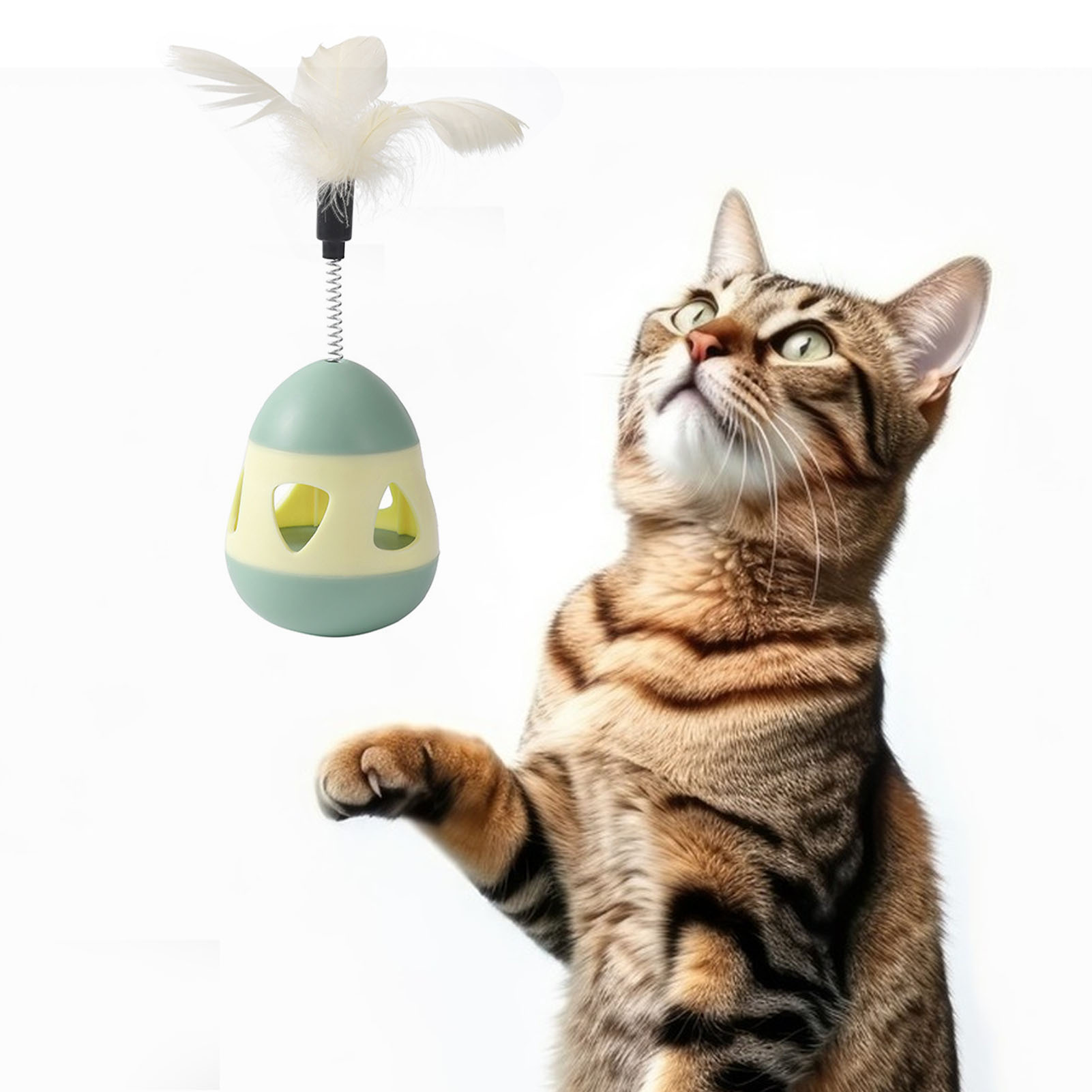 Cat Treat Dispenser Toy With Feather Interactive Prevent Tipping Cat Slow Feeder Puzzle Ball