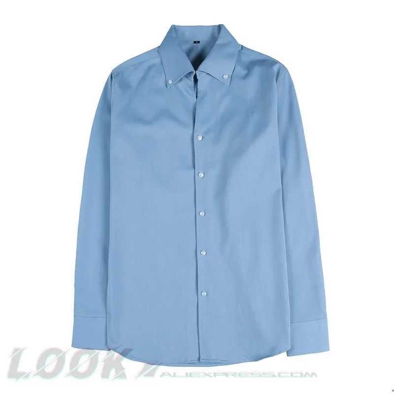 Mens Italian Collar Shirt Wrinkle-free Casual Fashionable Slim-fit with A Lapel Design Branded Clothing Youth New Z240914