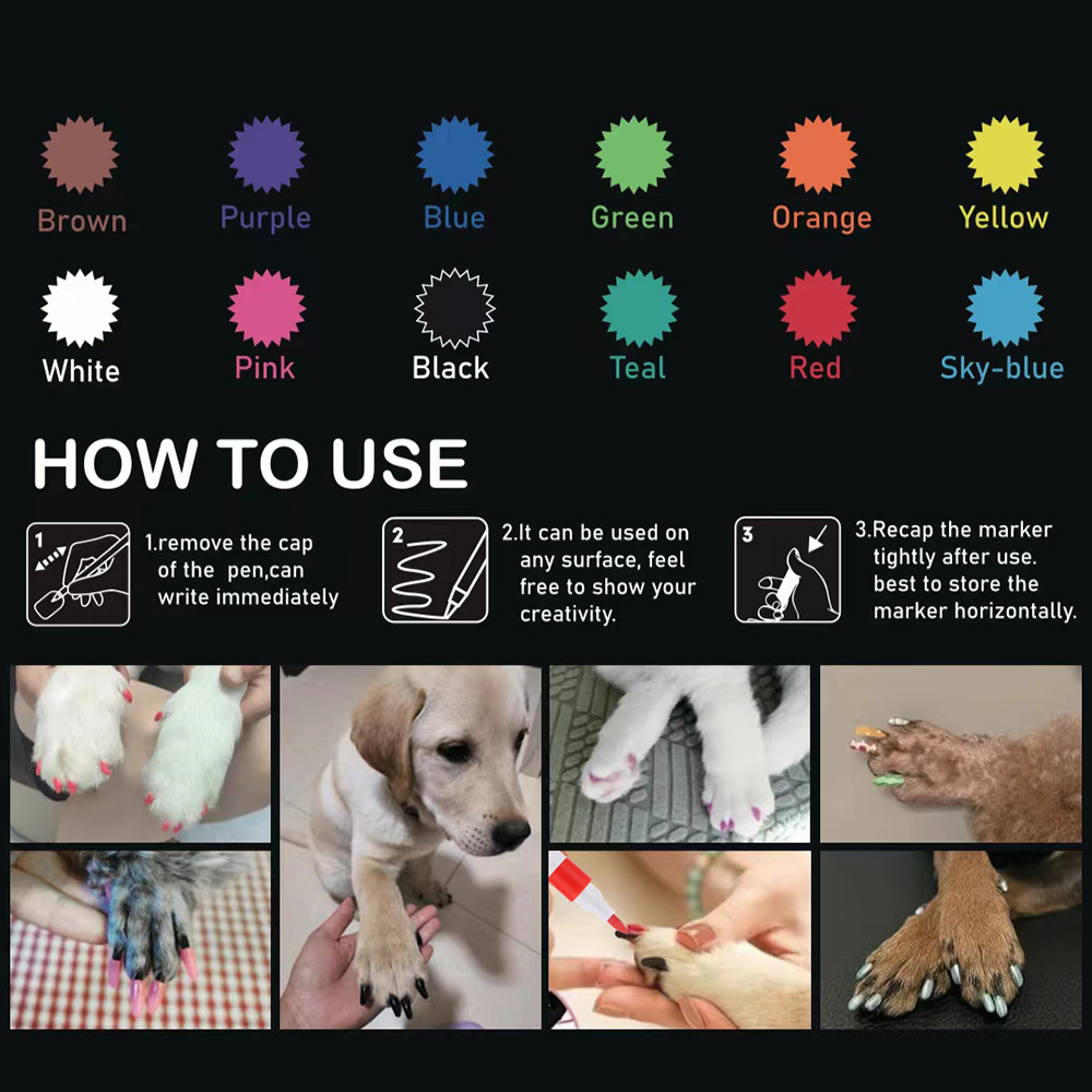 Dog Nail Polish Pen 12 Colors Pet Nail Polish to Create Beautiful Nails with Girl Pets Dog Grooming Quick Dry & Easy to Use