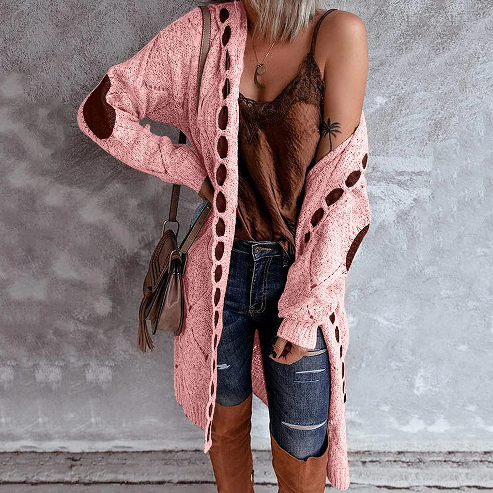 Vintage Women Oversized Hooded Long Cardigan Knitted Sweater Jumper Sweaters Plaid Casual Brown Coat Jersey Mujer Jacket 240904