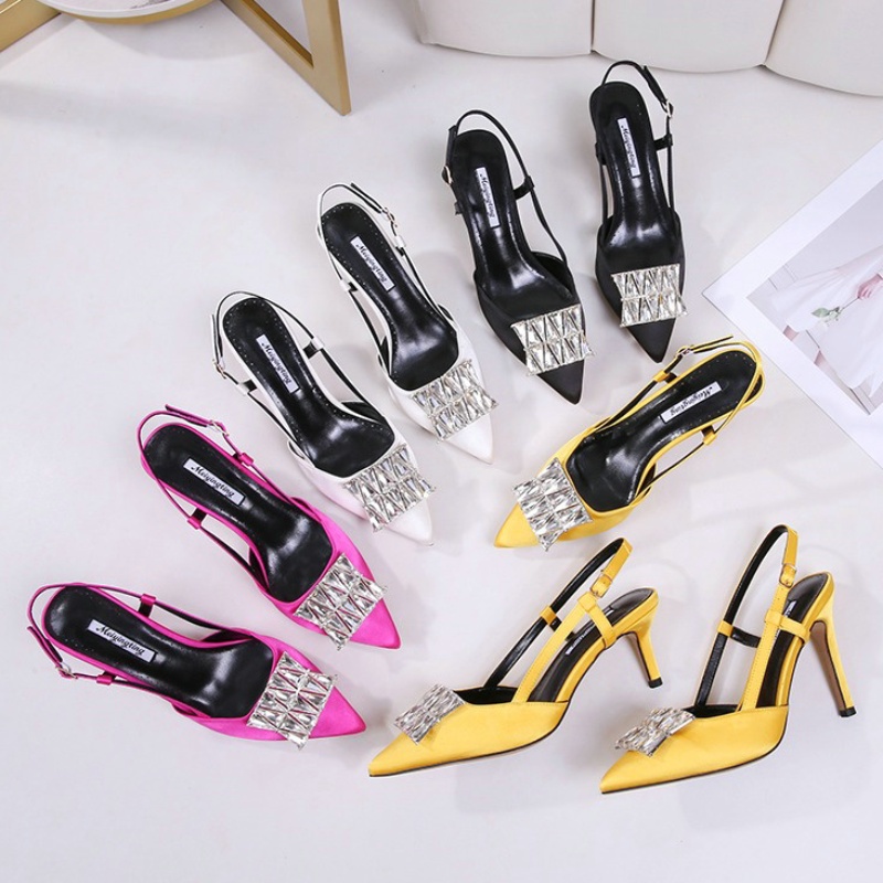 French Summer Strap Pointy Fine Heels Rhinestone High Heels Fashion Party Single Shoes Bao Head Sandals Wedding Pumps