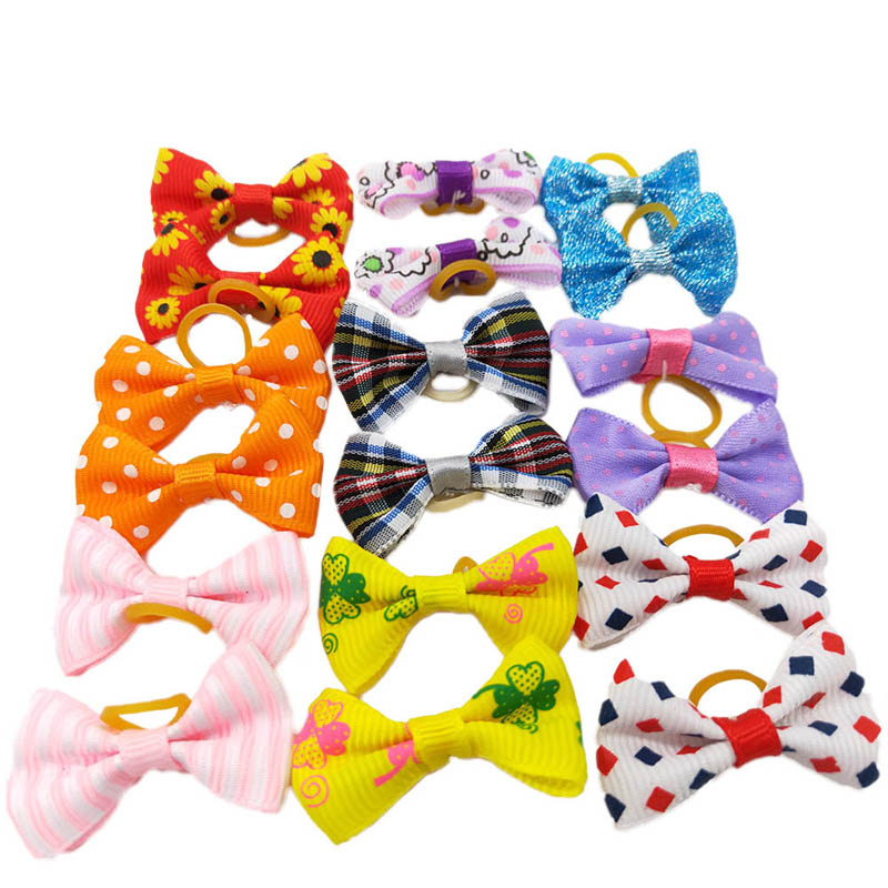 20Pcs Handmade Cute Dog Headdress Rubber Band Dog Hair Decoration Bows Cat Head Flowers Puppy Grooming Supplies Pet Accessories
