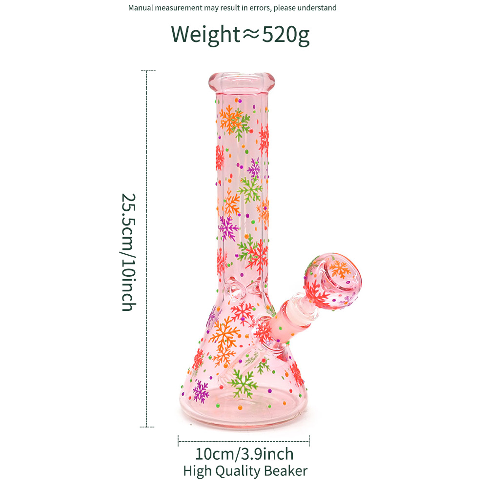 10in,Pink Glass Water Pipe,Glass Beaker Bong With Colorful Luminous Snowflake,Glow In Dark,Borosilicate Glass Hookah,Gifts That Girls Like,Smoking Acc