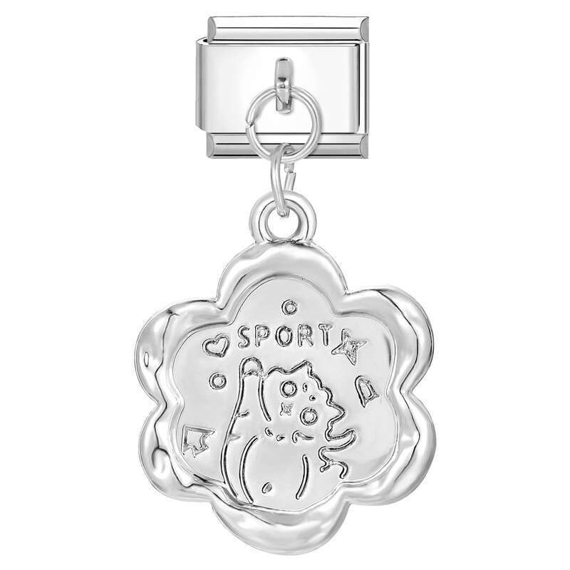 New Women's Gift cat heart flower Pendant Italian Charms Links Bangle Beads Fit 9mm Stainless Steel Bracelet Making DIY For Women Fashion Jewelry