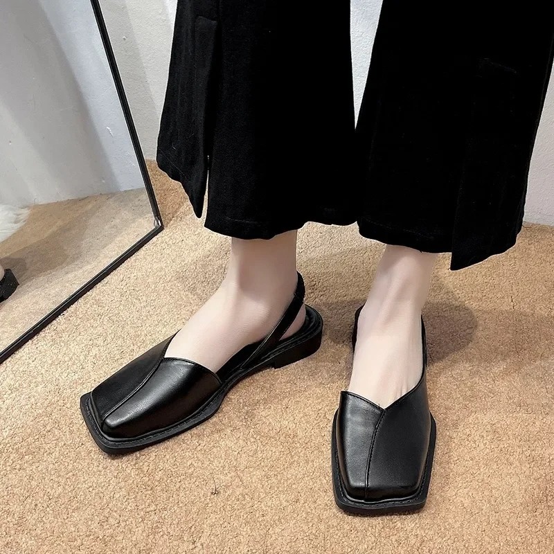 Women's New Summer Style PU Leather Solid Color Comfortable Women's Sandals Casual Slingback Office Elastic Band Women's Loafers