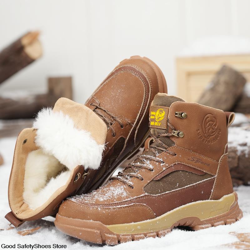 Winter Men Wool Plush Warm Snow Boot Work Puncture-Proof Protective Shoes Steel Toe Safety Boots b8ac s
