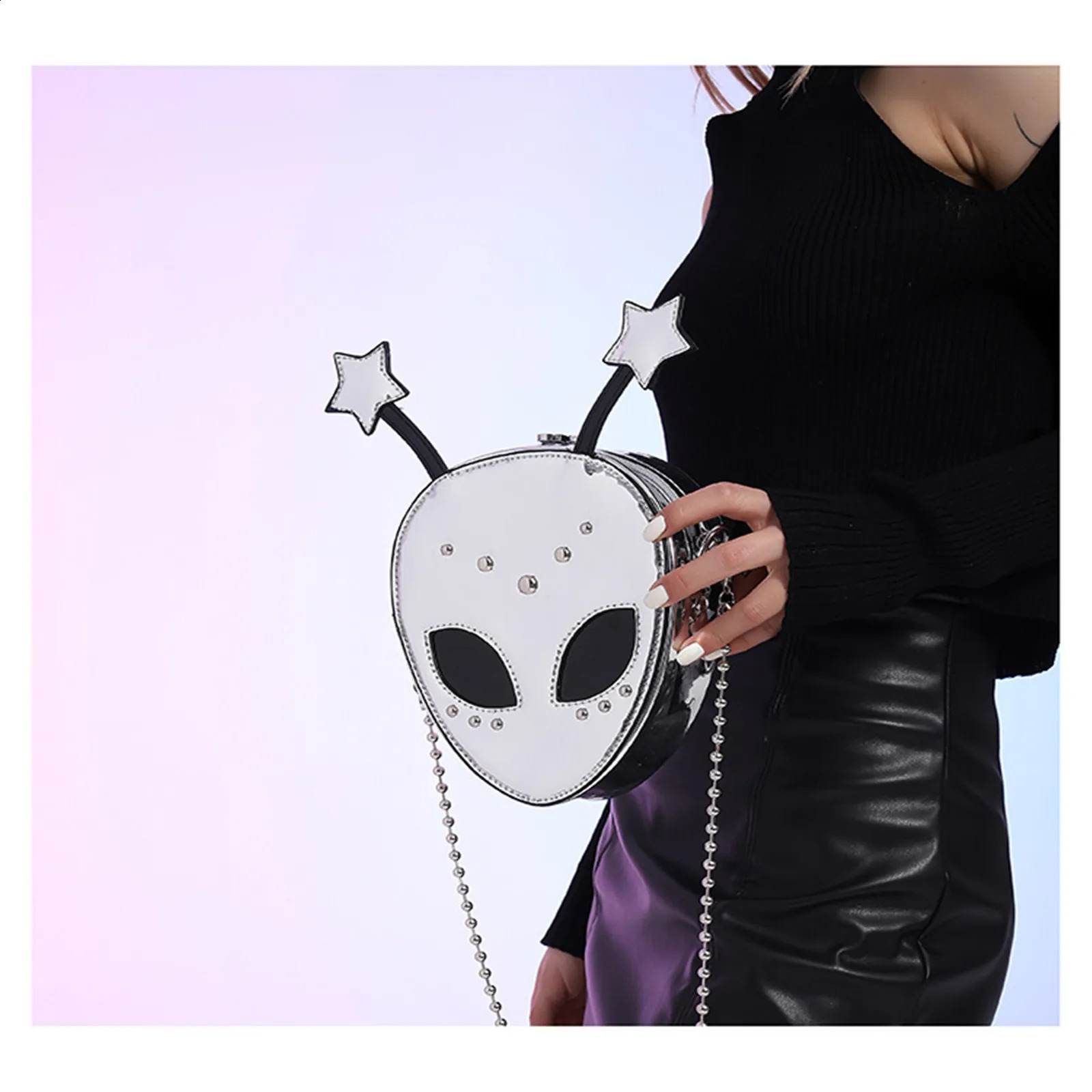 Korean style mini cross shaped bag shoulder bag Halloween funny face creative fun POCket PU leather handbag 240912