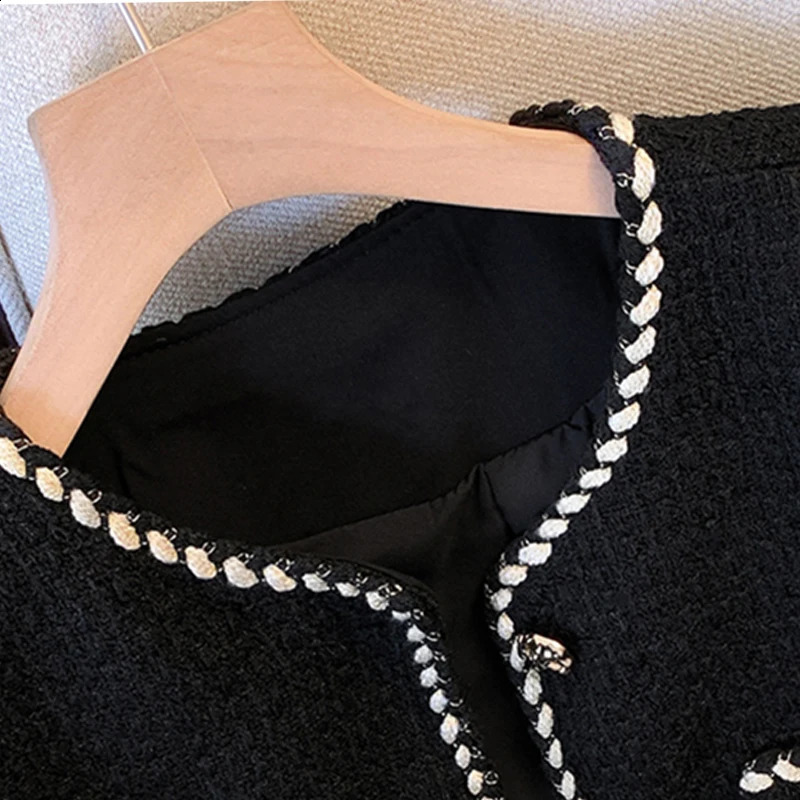 MEXZT Cropped Black Coarse Felt Jacket Womens Retro Set Quilted Coat Winter Short Coat Womens Elegant Thick Coat Top 240906