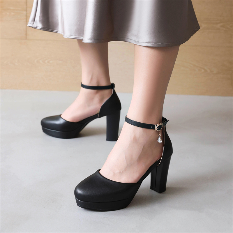 Fashion Women's High Heels Shoes Elegant D'Orsay Pumps Ankle Straps Sandals Black Pink White Office Wedding Shoes Girls Big Size